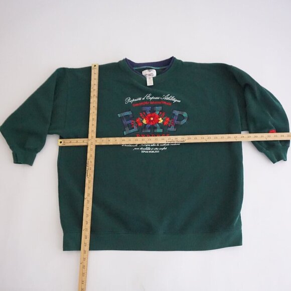 Vtg '90S Express Hunter Green Navy Embroidered Floral Cotton Crewneck Sweater XL - Picture 1 of 8